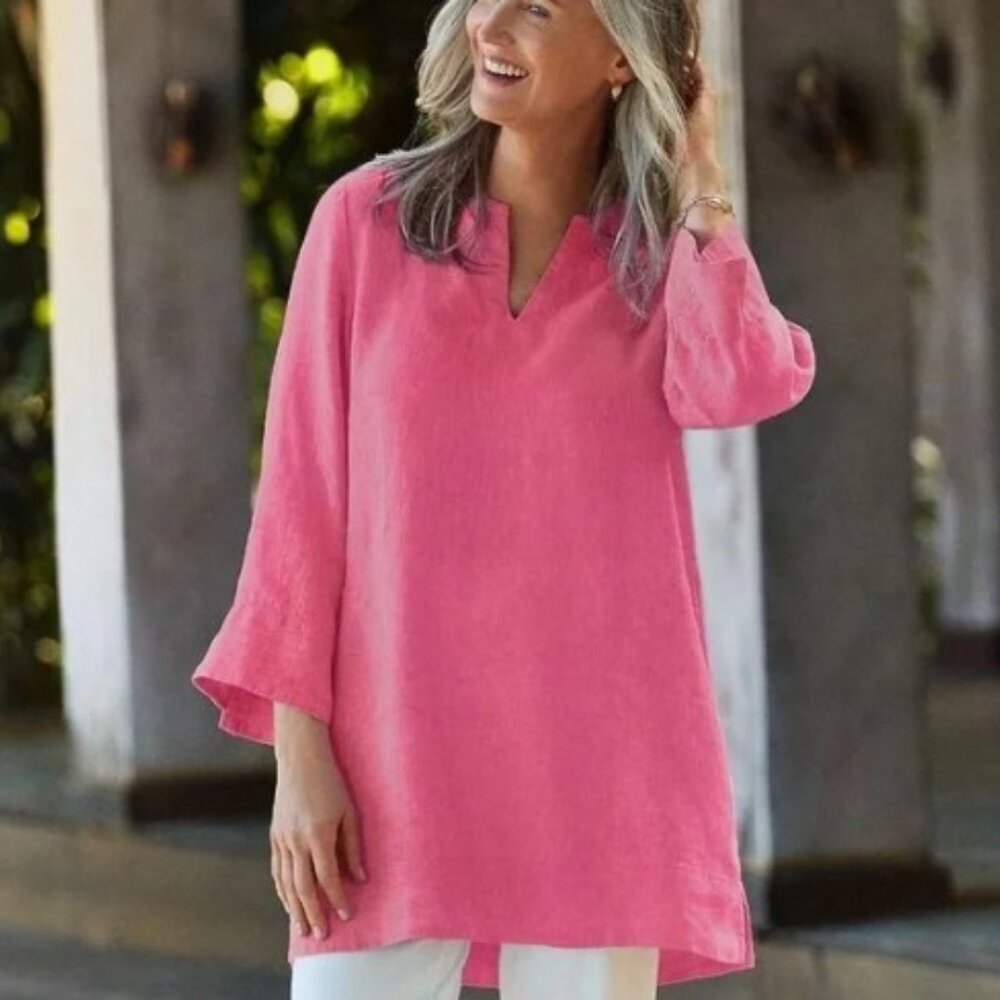 Lands' End Size XXL Linen Womens Tunic Top Boho Lagenlook Beach Vacation
